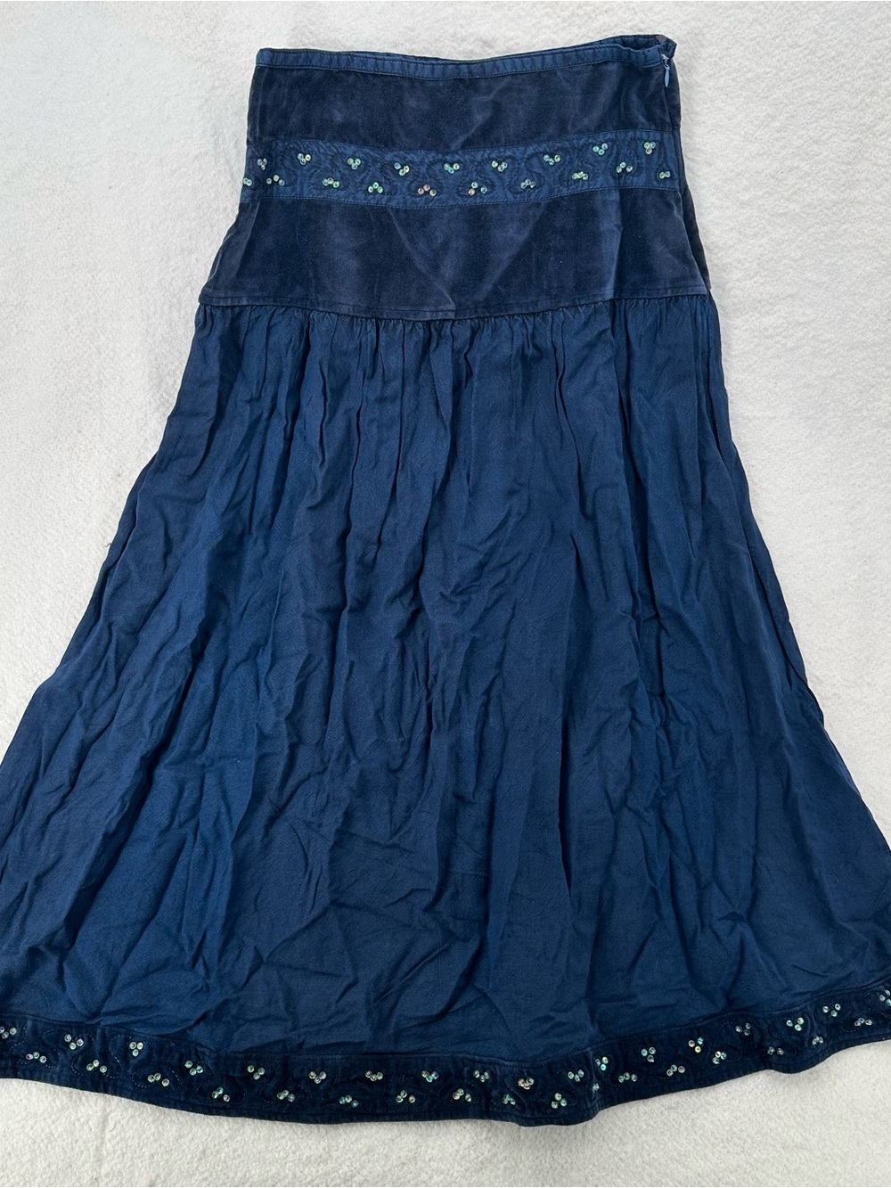 Boho Indie Deadstock Y2K Ruby N Style Navy Embroidered Beaded Maxi Skirt